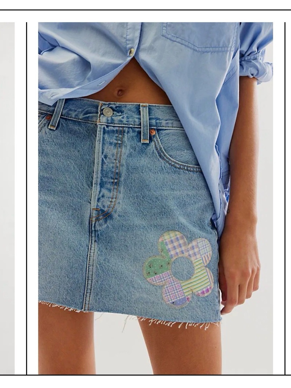 Free People x Levi's Icon Floral Denim Mini Skirt Light Wash